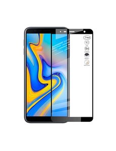Merkloos Samsung Galaxy J6+ Plus /J4+ Plus 2018 Full Glue Screenprotector Adhesive Cover tempered glass Zwart