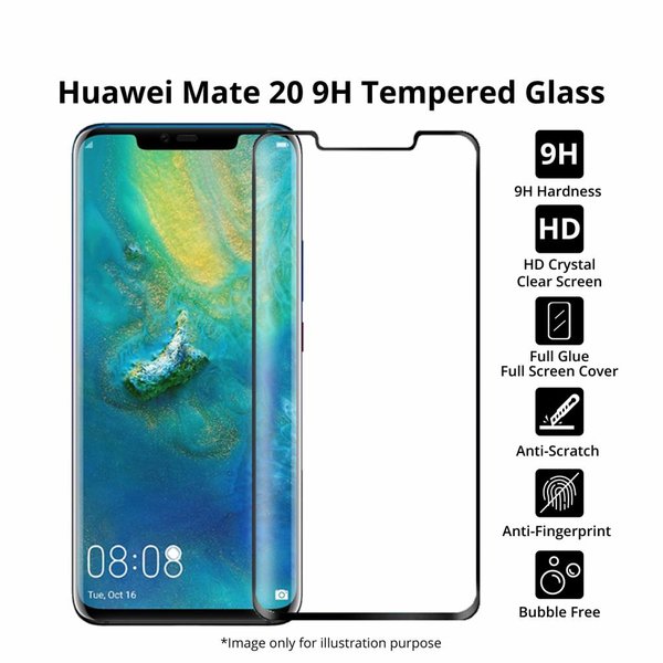 Merkloos Huawei Mate 20 Pro full cover Screenprotector Tempered Glass Zwart