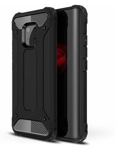 Merkloos Huawei Mate 20 Pro Zwart Anti Shock Dual Layer Hybrid Armor Carbon hoesje