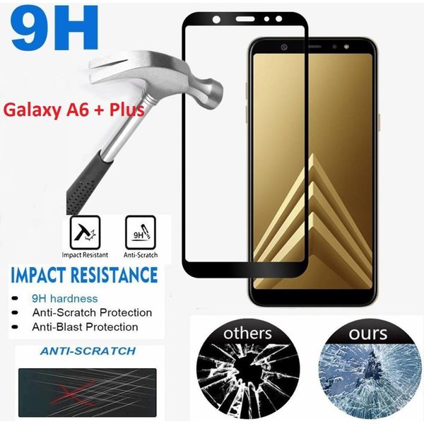 Samsung Galaxy A6+ (Plus 2018) HD clarity Hardness Full Coverage Bubble Free tempered glass zwart