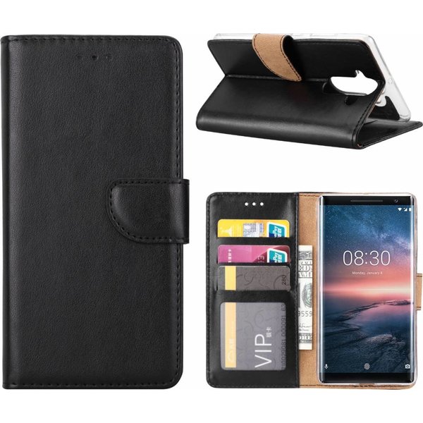 Nokia 8 Sirocco hoesje book case style / portemonnee case Zwart