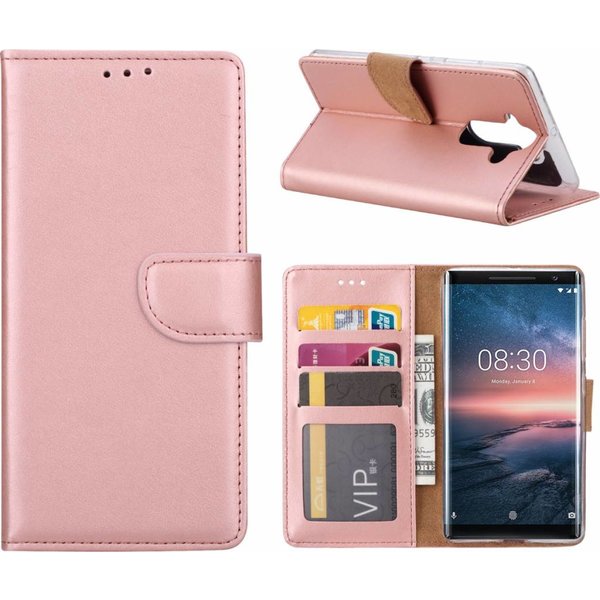 Nokia 8 Sirocco hoesje book case style / portemonnee case Rose Goud
