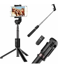 Ntech 3 in 1 Draadloos Selfie Stick Tripod met 360° rotatie Phone Clip Mount en Bluetooth Remote shutter voor Geschikt voor iPhone X / Geschikt voor iPhone 8 / 8 Plus / 7 / 7 Plus / 6 / 6 Plus / Samsung Note 8 / S8 / S8 Plus / OnePlus (Black)