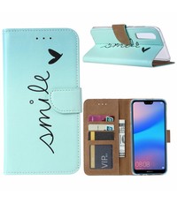 Ntech Ntech Huawei P30 Smiley Design Booktype Kunstleer Hoesje Met Pasjesruimte