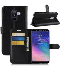 Merkloos Samsung Galaxy A6 Plus (2018) Hoesje Zwart met Opbergvakjes