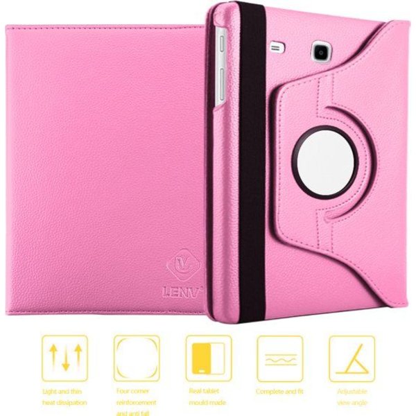 Merkloos Samsung Galaxy Tab E 9.6 Hoesje Case Lichtroze, 360 Draaibaar