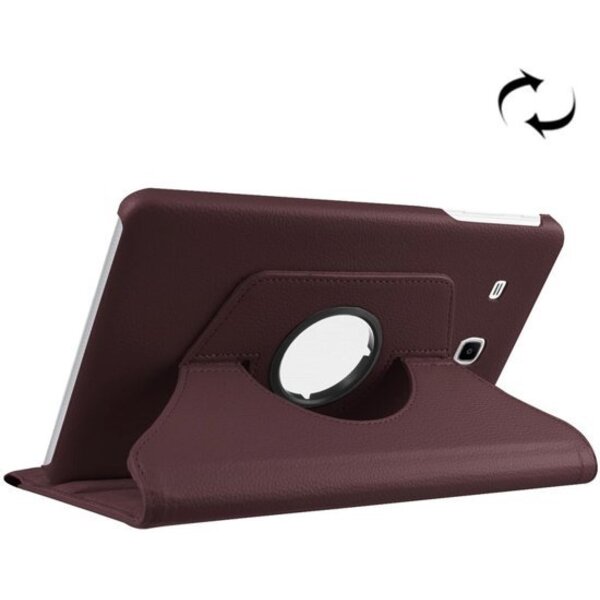 Merkloos Samsung Galaxy Tab E 9.6 / T560 horizontaal Litchi structuur 360º Draaibaar Hoesje (koffie kleur)