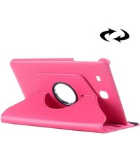 Merkloos Samsung Galaxy Tab E 9.6 horizontaal Litchi structuur 360º Draaibaar Hoesje (hard roze)
