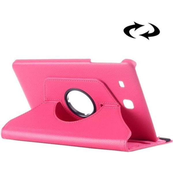 Merkloos Samsung Galaxy Tab E 9.6 horizontaal Litchi structuur 360º Draaibaar Hoesje (hard roze)