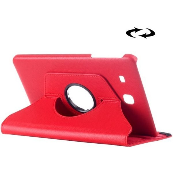 Merkloos Samsung Galaxy Tab E 9.6 horizontaal Litchi structuur 360º Draaibaar Hoesje (rood)