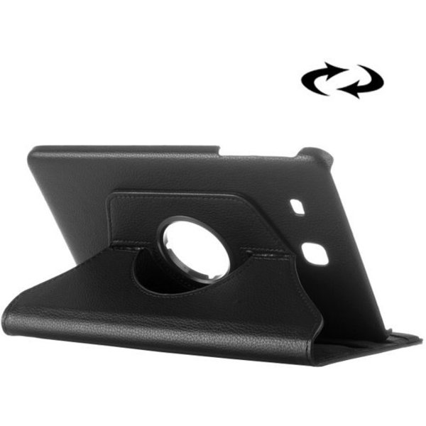 Merkloos Samsung Galaxy Tab E 9.6 horizontaal Litchi structuur 360º Draaibaar Hoesje (zwart)