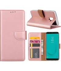 Ntech Ntech Samsung Galaxy J6 (2018) case Rose Goud Portemonnee hoesje met opbergvakjes