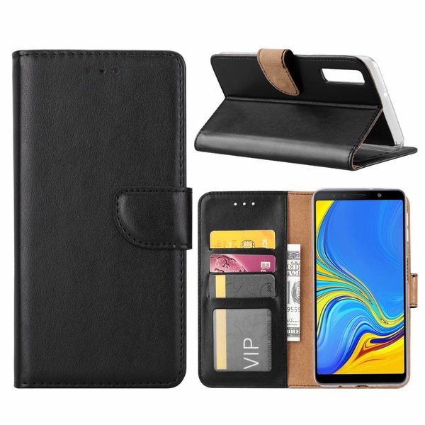 Ntech Ntech Hoesje Geschikt Voor Samsung Galaxy A7 2018 Zwart Portemonnee / Booktype TPU Lederen Hoesje