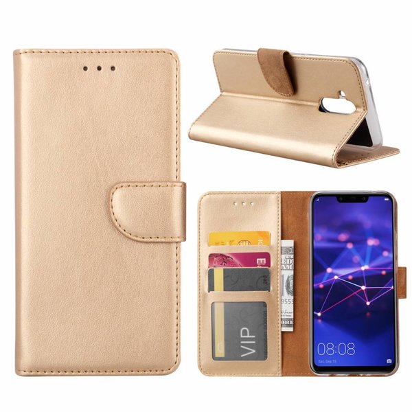 Ntech Ntech Huawei Mate 20 Lite Goud Booktype / Portemonnee TPU Lederen Hoesje