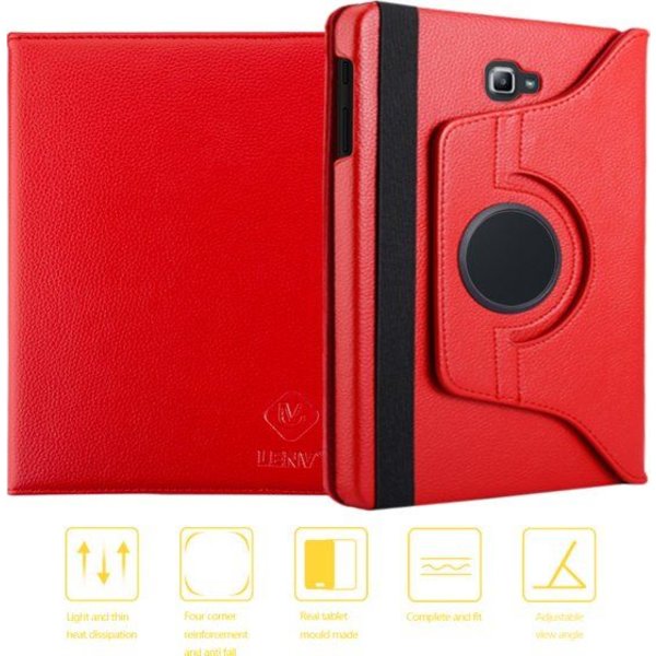 Merkloos Samsung Galaxy TAB A 10.1 inch (T580-T585) Tablet hoesje - Case - Cover - 360 Draaibaar met Multi-stand-donker - Rood