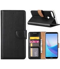 Merkloos Hoesje met opbergvakjes voor Huawei Y7 Prime (2018) portemonnee hoesje Zwart