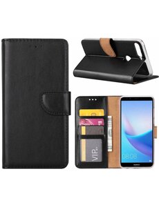 Merkloos Hoesje met opbergvakjes voor Huawei Y7 Prime (2018) portemonnee hoesje Zwart