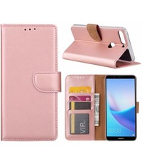 Merkloos Hoesje met opbergvakjes voor Huawei Y7 Prime (2018) portemonnee hoesje Rose Goud