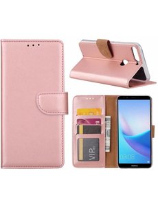 Merkloos Hoesje met opbergvakjes voor Huawei Y7 Prime (2018) portemonnee hoesje Rose Goud