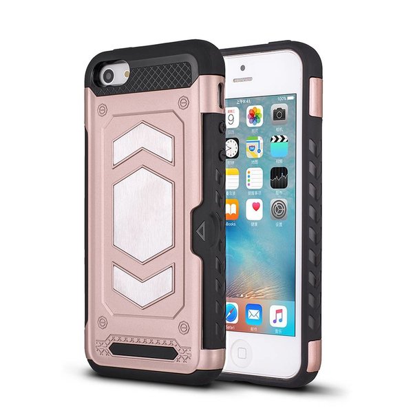 Ntech Ntech hoesje Geschikt voor iPhone 5/5S/SE Luxe Armor Back Cover met Pasje sleuf & magnetische autohouder hoesje - Rose Goud