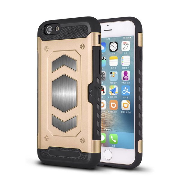 Ntech Ntech hoesje Geschikt voor iPhone 6 / 6S Luxe Armor Case met Pashouder - Goud