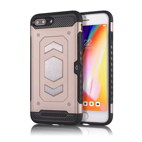 Ntech Ntech hoesje Geschikt voor iPhone 7+ / 8+ Luxe Armor Case met Pashouder - Rosegoud