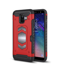 Ntech Ntech Samsung Galaxy A6 Luxe Armor Case met Pashouder - Rood