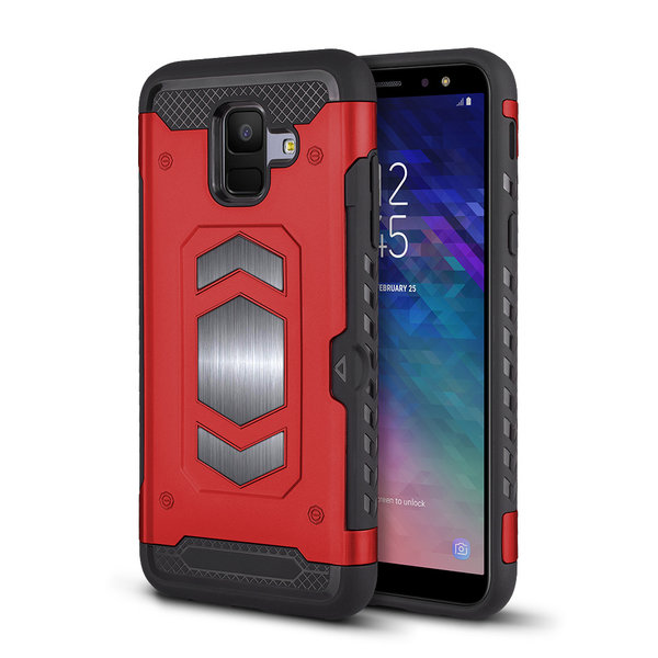 Ntech Ntech Geschikt voor Samsung Galaxy A6 Luxe Armor Case met Pashouder - Rood