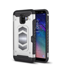 Ntech Ntech Samsung Galaxy A6 Luxe Armor Case met Pashouder - Zilver