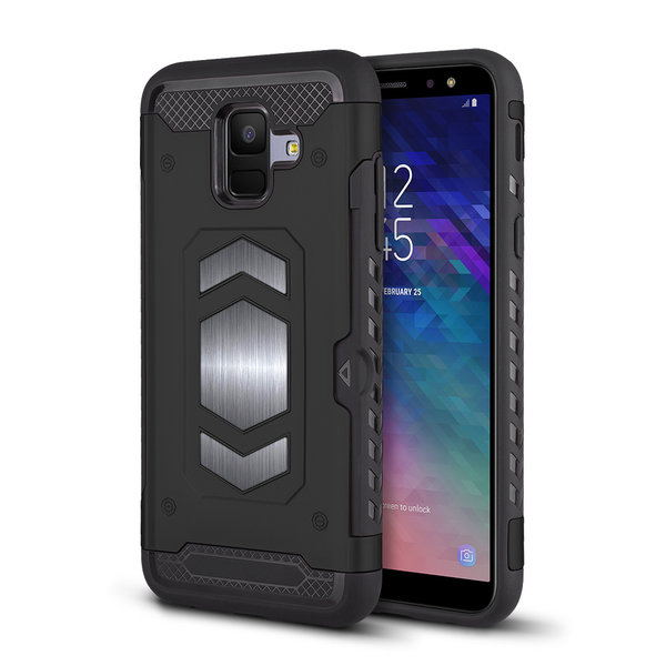 Ntech Ntech Geschikt voor Samsung Galaxy A6 Luxe Armor Case met Pashouder - Zwart