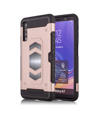 Ntech Ntech Samsung Galaxy A7 2018 Luxe Armor Case met Pashouder - Rose Goud