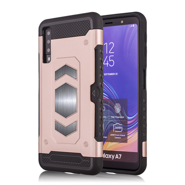 Ntech Ntech Samsung Galaxy A7 2018 Luxe Armor Case met Pashouder - Rose Goud