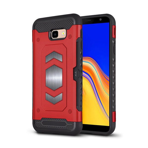 Ntech Ntech Geschikt voor Samsung Galaxy J4 Plus (2018) Luxe Armor Case met Pashouder Rood