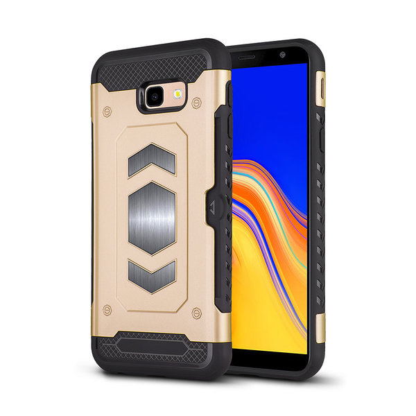 Ntech Ntech Geschikt voor Samsung Galaxy J4 Plus (2018) Luxe Armor Case Pashouder - Goud