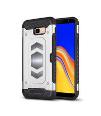 Ntech Ntech Samsung Galaxy J4 Plus (2018) Luxe Armor Case Pashouder - Zilver