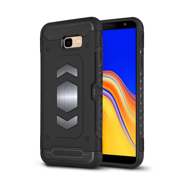 Ntech Ntech Geschikt voor Samsung Galaxy J4 Plus (2018) Luxe Armor Case Pashouder - Zwart