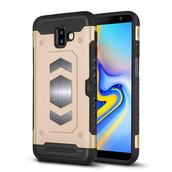 Ntech Ntech Geschikt voor Samsung Galaxy J6 Plus (2018) Luxe Armor Case Pashouder - Goud