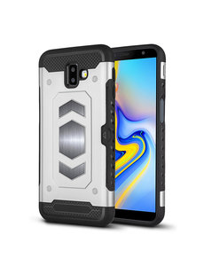 Ntech Ntech Samsung Galaxy J6 Plus (2018) Luxe Armor Case Pashouder - Zilver