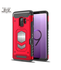 Ntech Ntech Samsung Galaxy S9 Luxe Armor Case met Pashouder - Rood