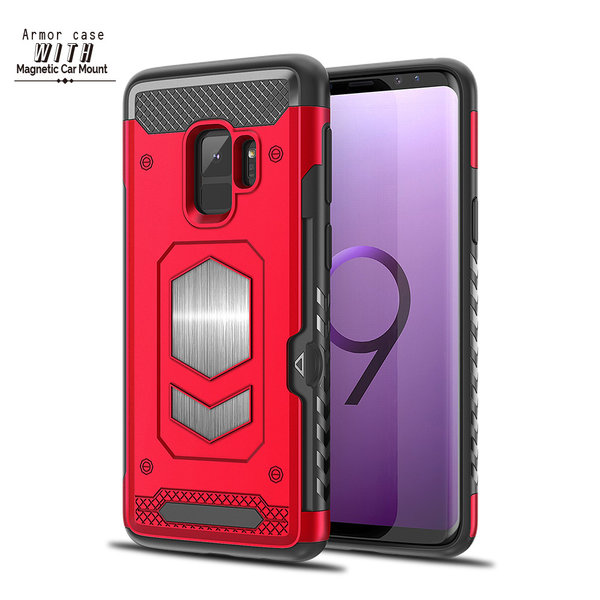 Ntech Ntech Geschikt voor Samsung Galaxy S9 Luxe Armor Case met Pashouder - Rood