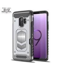 Ntech Ntech Samsung Galaxy S9 Luxe Armor Case met Pashouder - Zilver