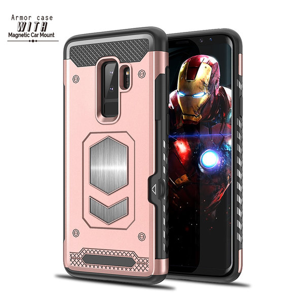 Ntech Ntech Geschikt voor Samsung Galaxy S9 Plus Luxe Armor Case met Pashouder - Rose Goud