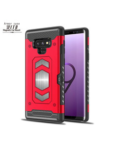 Ntech Ntech Samsung Galaxy Note 9 Luxe Armor Case met Pashouder - Rood