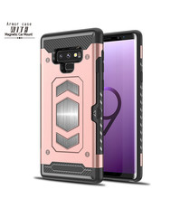 Ntech Ntech Samsung Galaxy Note 9 Luxe Armor TPU backcover met card slot & metaalplaat hoesje - Rose Goud