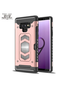 Ntech Ntech Samsung Galaxy Note 9 Luxe Armor TPU backcover met card slot & metaalplaat hoesje - Rose Goud