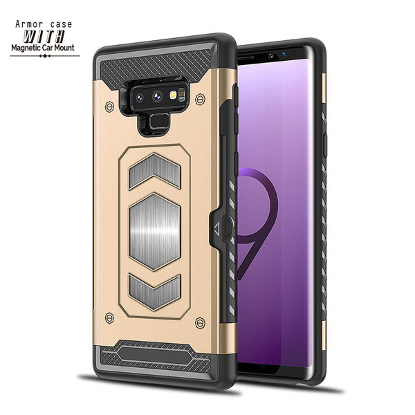 Ntech Ntech Geschikt voor Samsung Galaxy Note 9 Luxe Armor Case met Pashouder - Goud