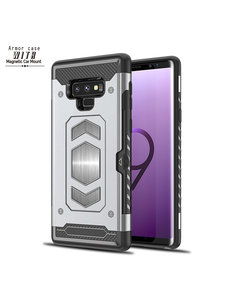Ntech Ntech Samsung Galaxy Note 9 Luxe Armor Case met Pashouder - Zilver