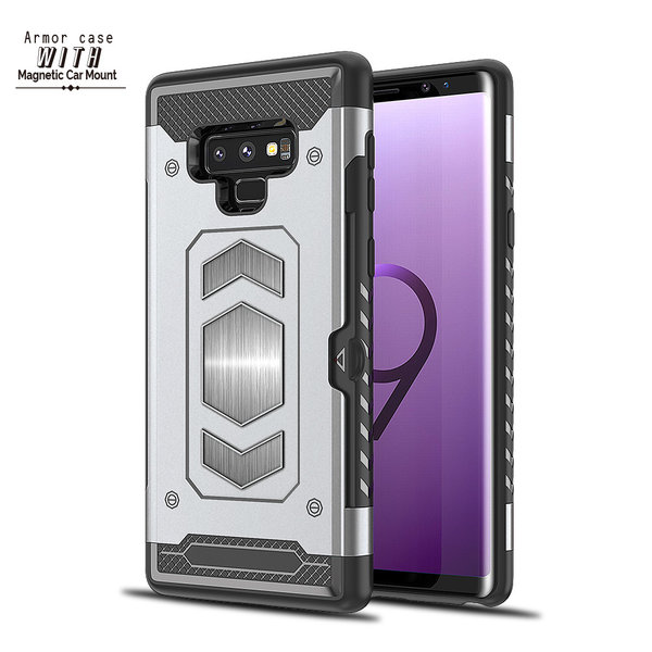 Ntech Ntech Geschikt voor Samsung Galaxy Note 9 Luxe Armor Case met Pashouder - Zilver