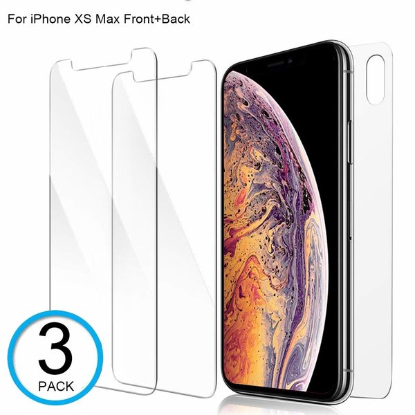 Ntech Ntech screenprotector 3 stuks Geschikt voor iPhone Xs Max Tempered Glass voor de Voorkant en Achterkant