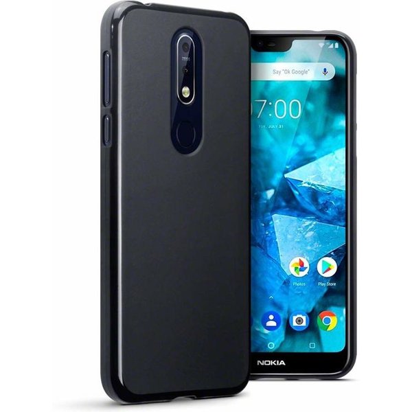 Merkloos Hoesje voor Nokia 7.1 (2018), gel case, mat zwart